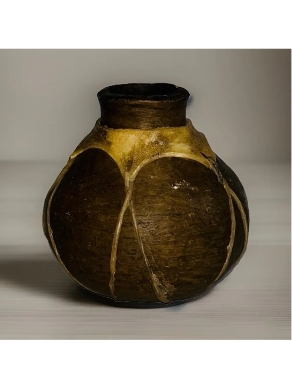 Vintage Tarahumara Indian Pottery Vessel With Hand-Coiled Rawhide Sinew Wrap